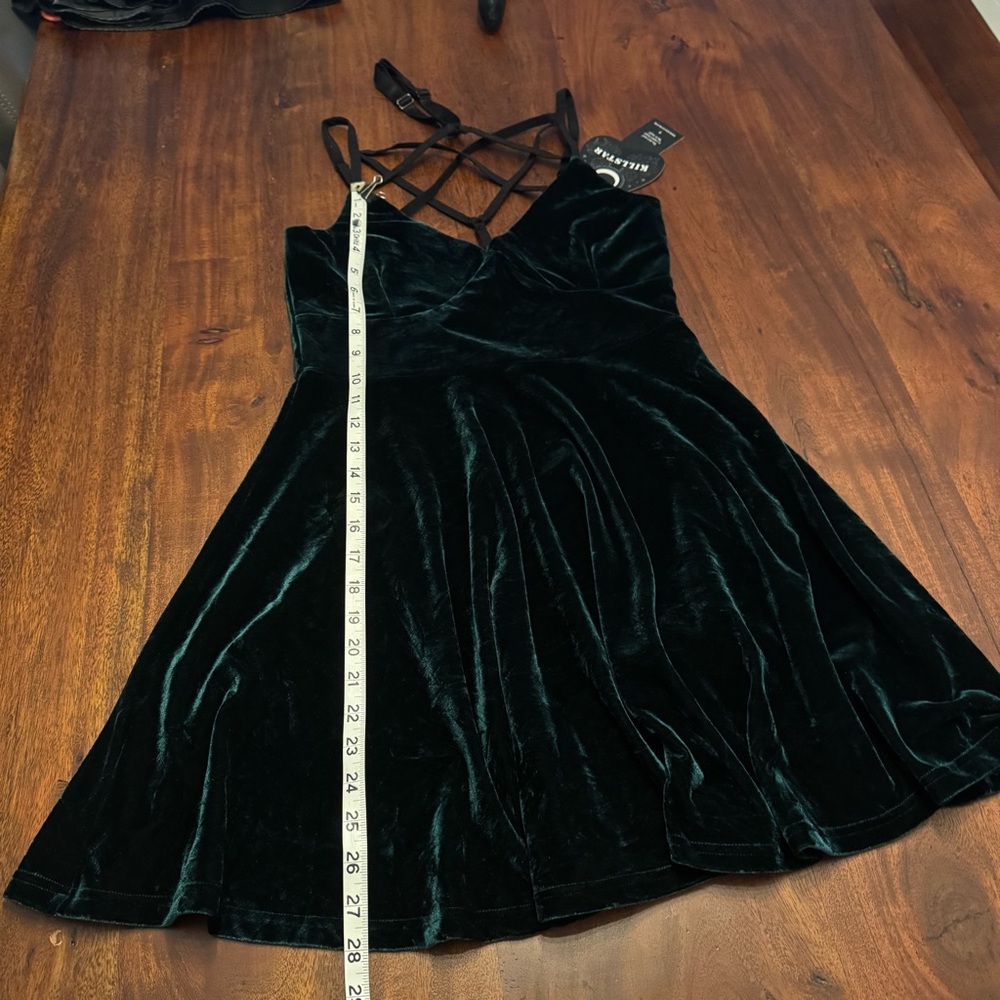 Killstar Strappy Velvet Mini Dress in Dark Green - Picture 11 of 11